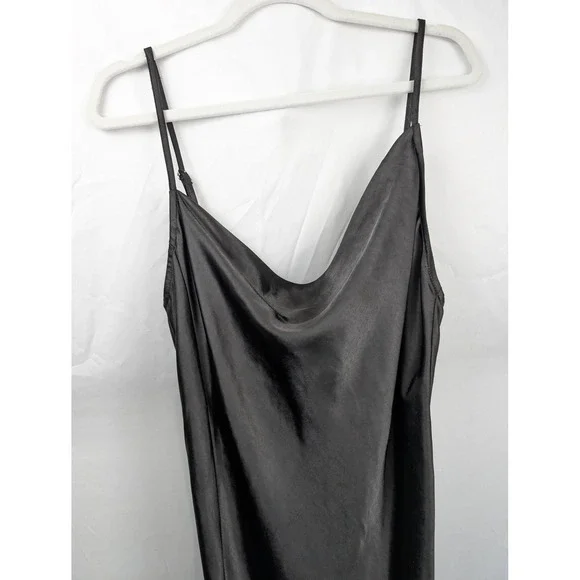 Y2K Whimsigoth Satin Cowl Neck Maxi Slip Dress Sz M Black Dark Romantic Leg Slit - Picture 3 of 11